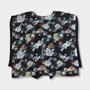 Topshop Sheer Blk Floral Print Oversize Caftan Kimono Tunic Shirt Blouse Top S M